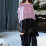 Asymmetric 5-tiered long skirt black - fasfas