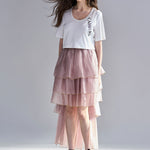 Asymmetric 5-tiered long skirt indie pink - fasfas