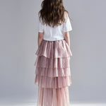 Asymmetric 5-tiered long skirt indie pink - fasfas