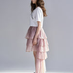 Asymmetric 5-tiered long skirt indie pink - fasfas