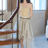 Asymmetric 3-tiered long skirt khaki - fasfas