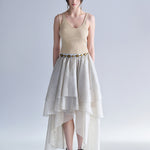 Asymmetric 3-tiered long skirt khaki - fasfas