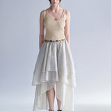 Asymmetric 3-tiered long skirt khaki - fasfas