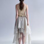 Asymmetric 3-tiered long skirt khaki - fasfas