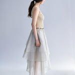 Asymmetric 3-tiered long skirt khaki - fasfas