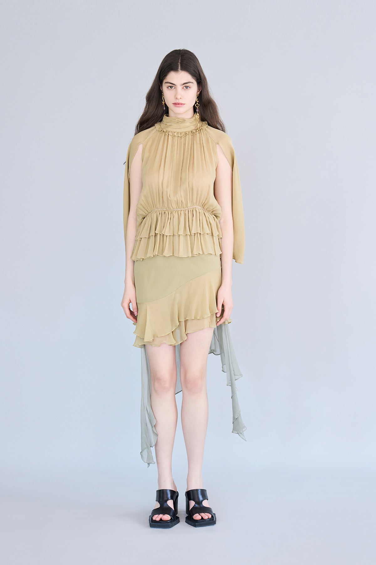 Asymmetric flare midi silk skirt - fasfas