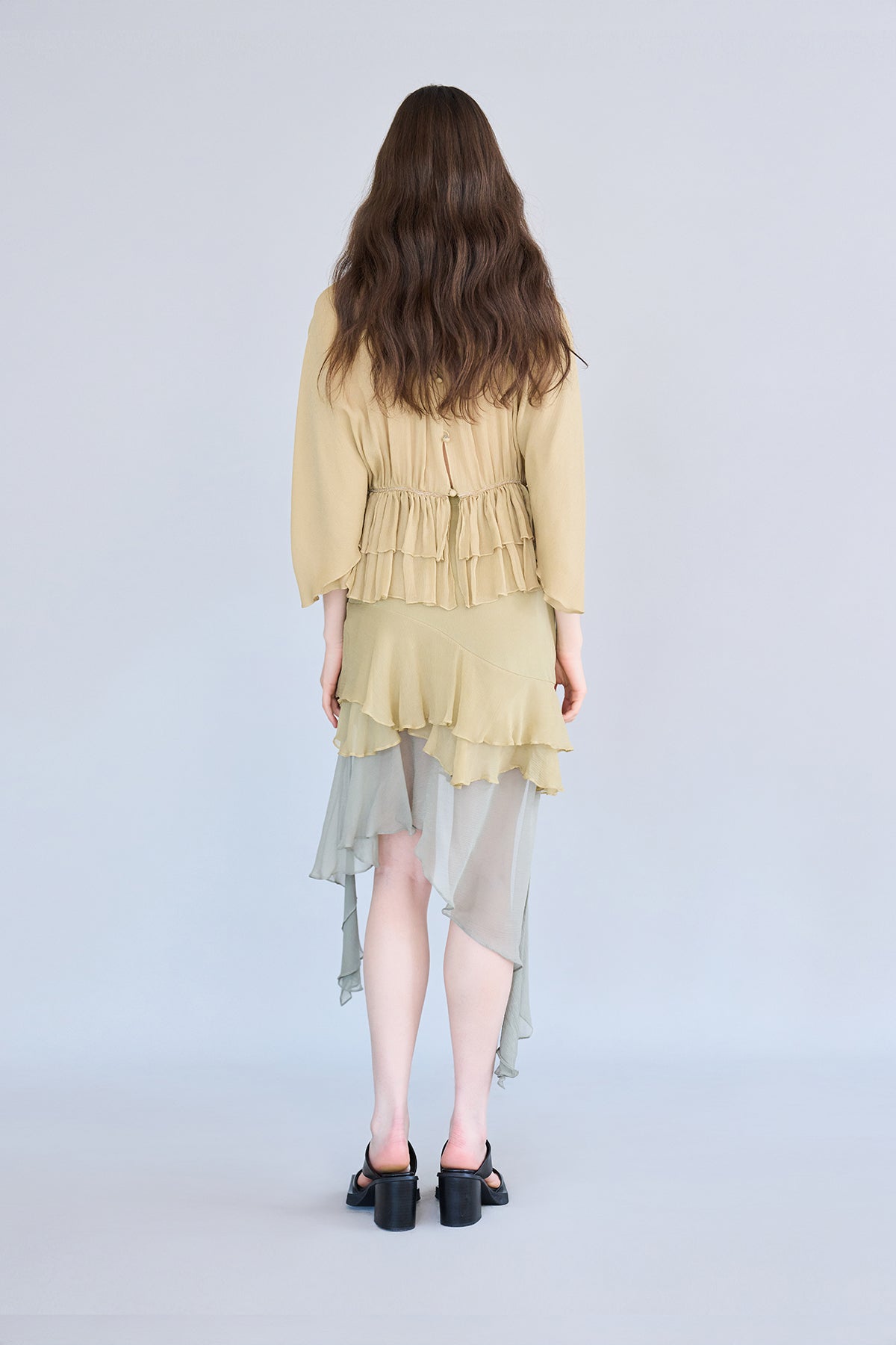 Asymmetric flare midi silk skirt - fasfas