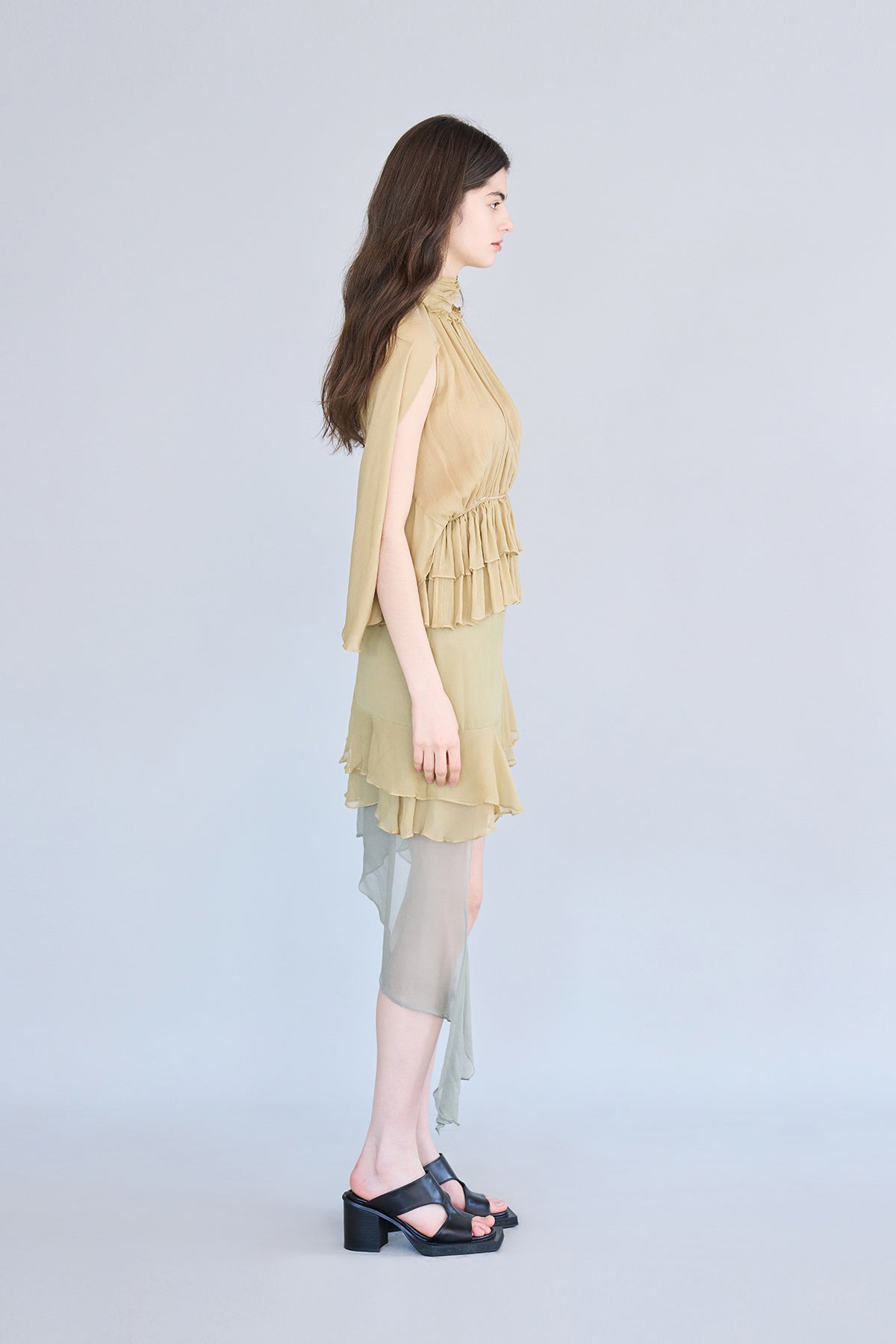 Asymmetric flare midi silk skirt - fasfas