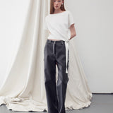 Asymmetric hem boat neck top - fasfas