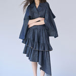 Asymmetric tiered denim skirt - fasfas