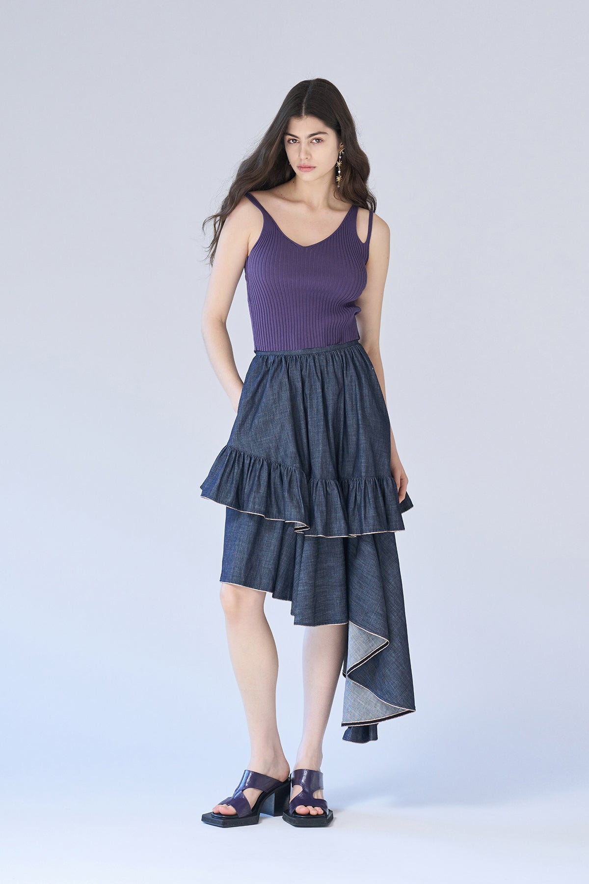 Asymmetric tiered denim skirt - fasfas