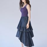 Asymmetric tiered denim skirt - fasfas