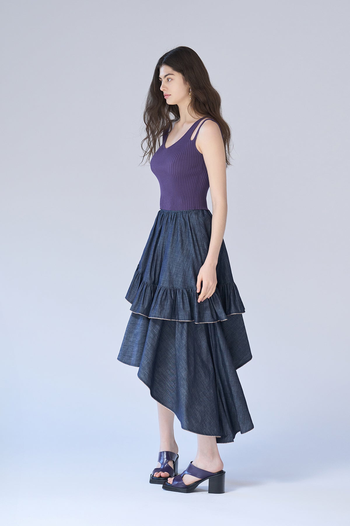 Asymmetric tiered denim skirt - fasfas