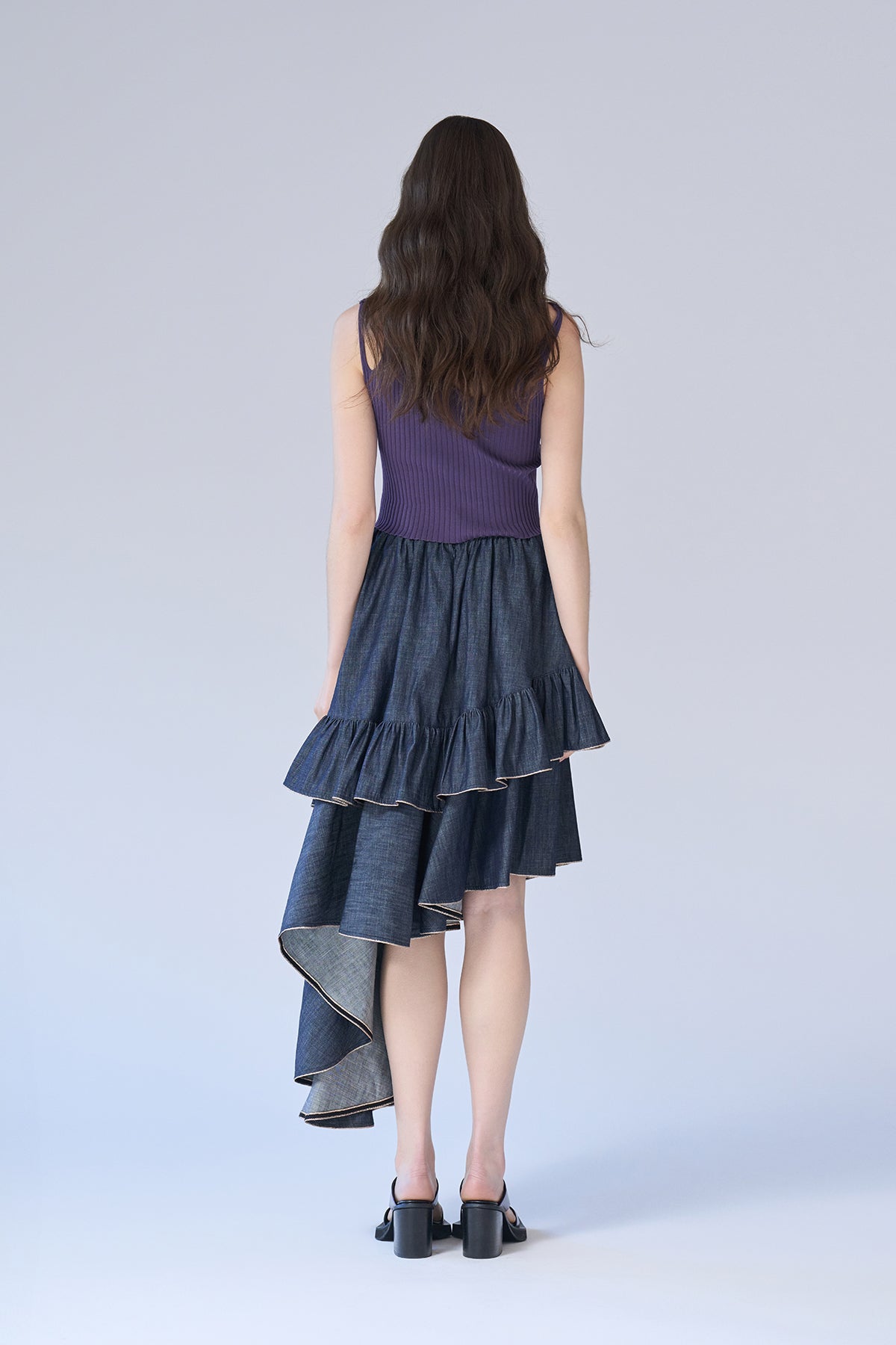 Asymmetric tiered denim skirt - fasfas
