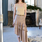 Asymmetric tiered mermaid skirt gold brown - fasfas