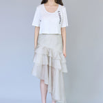 Asymmetric tiered mermaid skirt khaki - fasfas