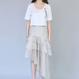Asymmetric tiered mermaid skirt khaki - fasfas