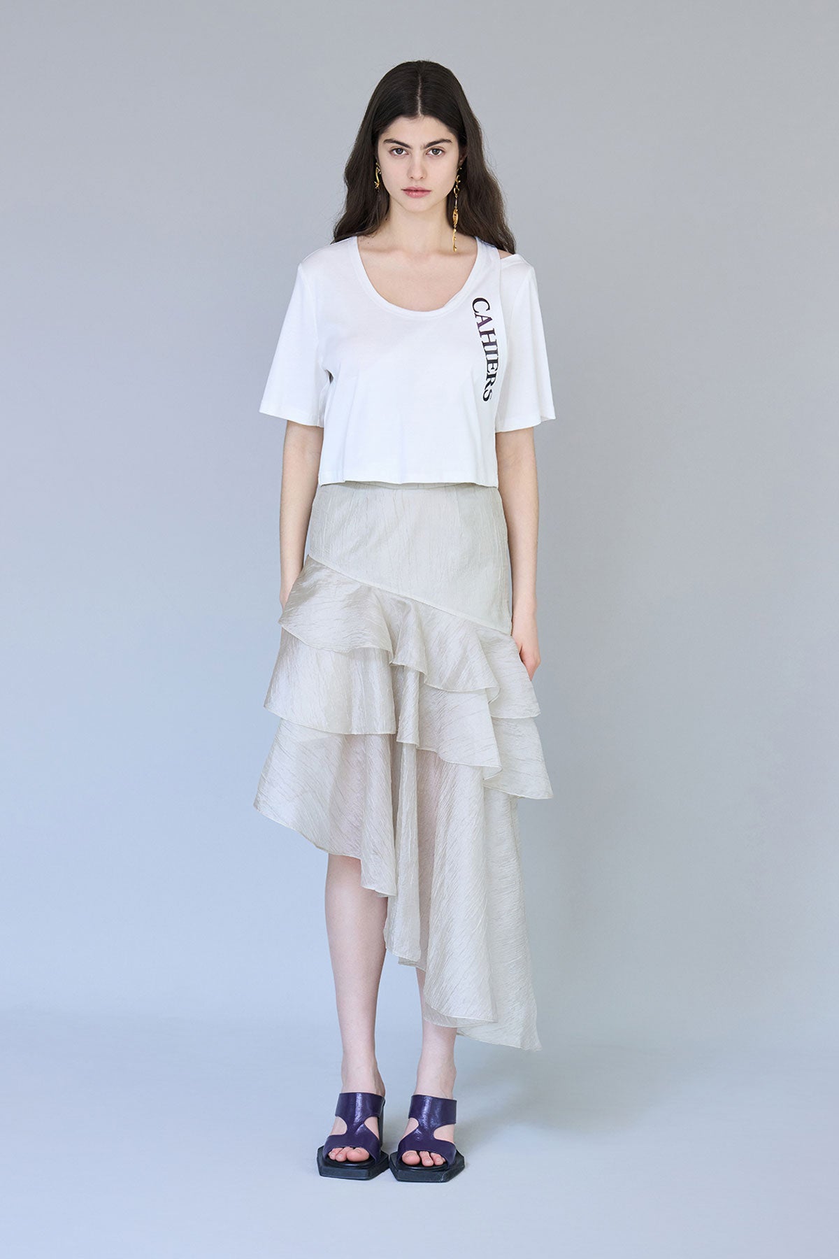 Asymmetric tiered mermaid skirt khaki - fasfas