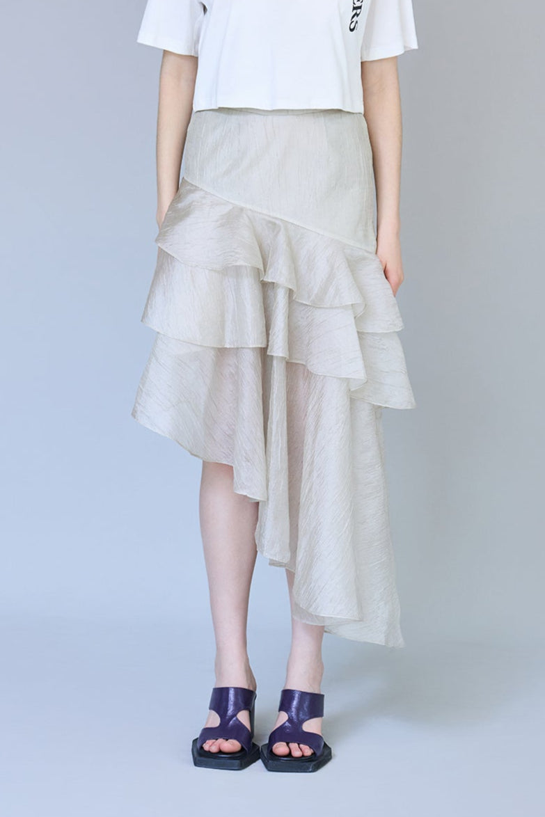 Asymmetric tiered mermaid skirt khaki - fasfas