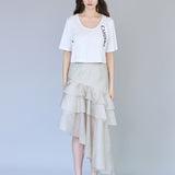 Asymmetric tiered mermaid skirt khaki - fasfas