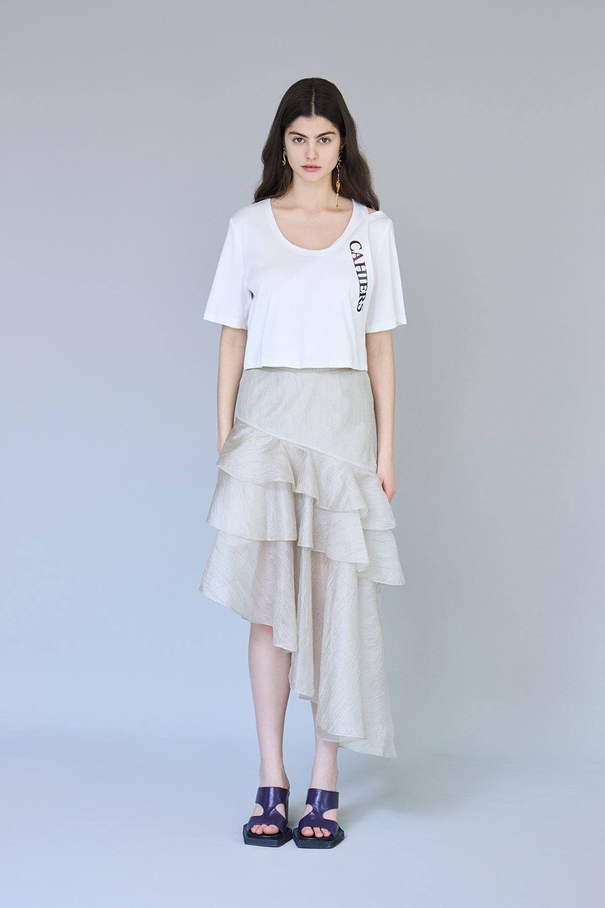Asymmetric tiered mermaid skirt khaki - fasfas