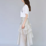 Asymmetric tiered mermaid skirt khaki - fasfas