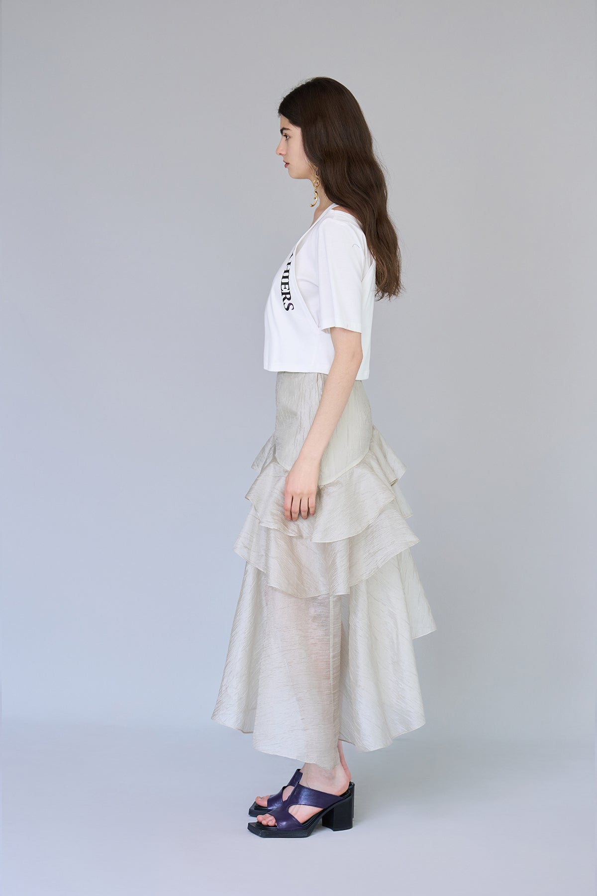 Asymmetric tiered mermaid skirt khaki - fasfas