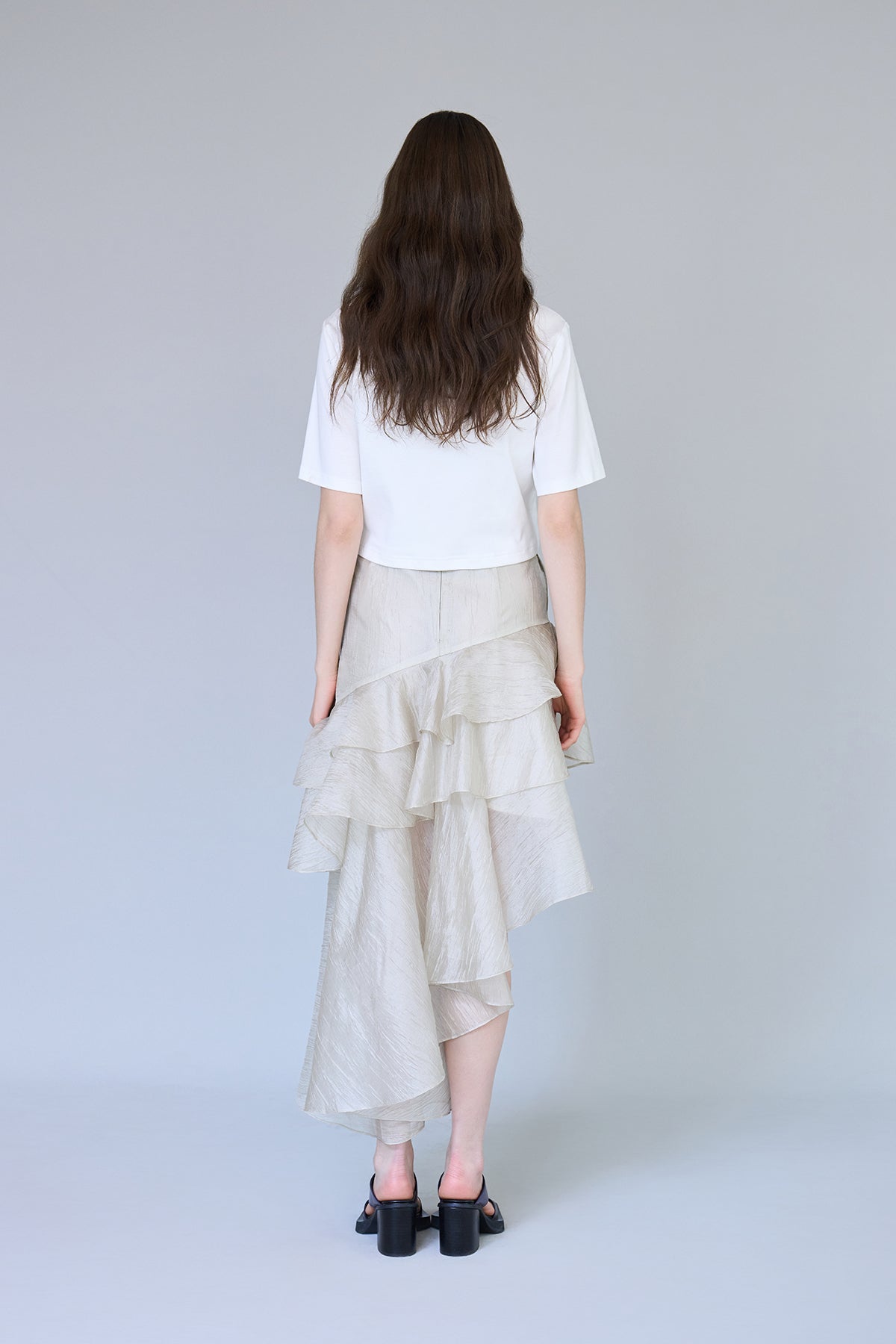 Asymmetric tiered mermaid skirt khaki - fasfas