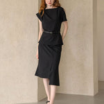 Asymmetric daped blouse top black - fasfas