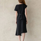 Asymmetric daped blouse top black - fasfas