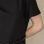 Asymmetric daped blouse top black - fasfas