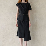 Asymmetric daped blouse top black - fasfas