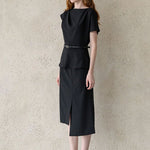 Asymmetric daped blouse top black - fasfas