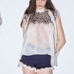 Banding frill detail silk shorts purple - fasfas