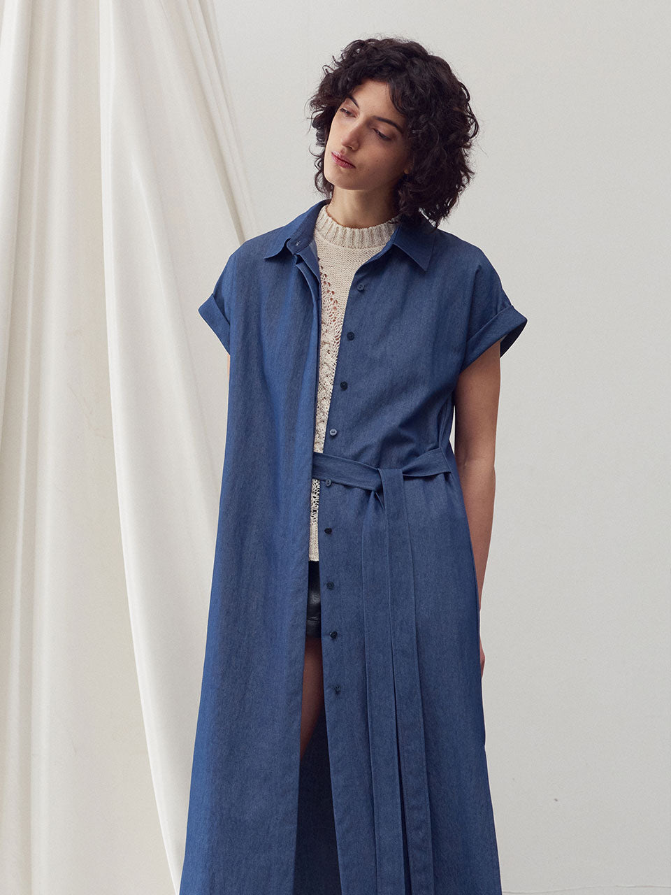 Belted midi shirt dress - fasfas