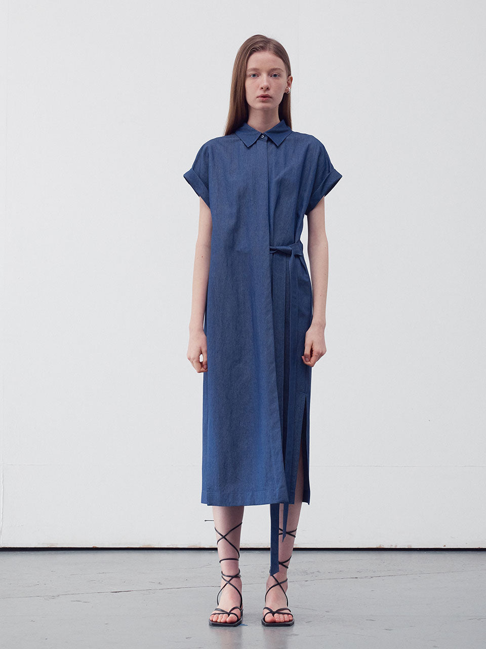 Belted midi shirt dress - fasfas