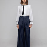 Black tie neck pleated blouse - fasfas