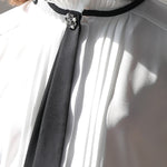 Black tie neck pleated blouse - fasfas