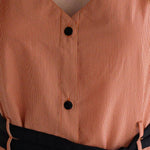 Ribbon puff sleeve a-line dress orange & beige - fasfas