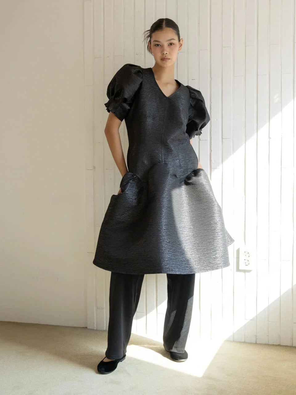 Jacquard v-neck long dress - fasfas