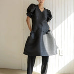 Jacquard v-neck long dress - fasfas