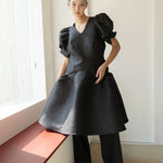 Jacquard v-neck long dress - fasfas