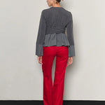 Bow belted jersey peplum blouse gray - fasfas