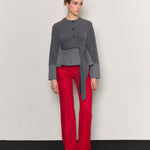 Bow belted jersey peplum blouse gray - fasfas