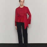 Bow belted jersey peplum blouse red - fasfas