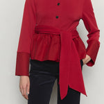 Bow belted jersey peplum blouse red - fasfas