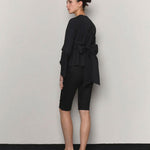 Bow belted peplum blouse black - fasfas