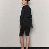 Bow belted peplum blouse black - fasfas