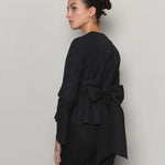 Bow belted peplum blouse black - fasfas