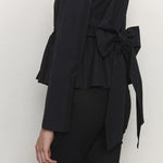 Bow belted peplum blouse black - fasfas